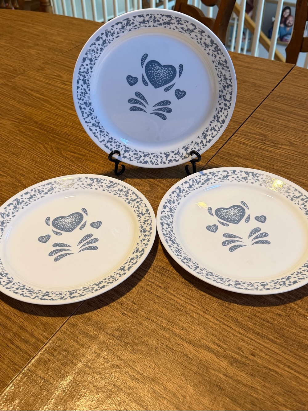 Corelle White Dinner Plates with Blue Heart & Floral Motif - Set of 3